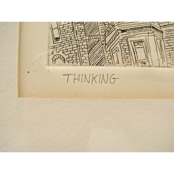Thinking Signed Artist R. Jordan Windmill Church Village Pencil Art Drawings Mat - Picture 8 of 12